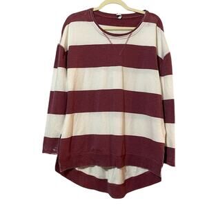 Jacks Oversized Maroon Striped Round Neck Long Sleeve Blouse Top Size X Small